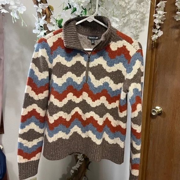 Toad&Co Rust Brown Blue Wilde 1/4 Zip Sweater Lambswool CabinCore Outdoor Size S - Picture 5 of 9